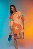 Yin Yang Tee Dress ~ Peach Turquoise