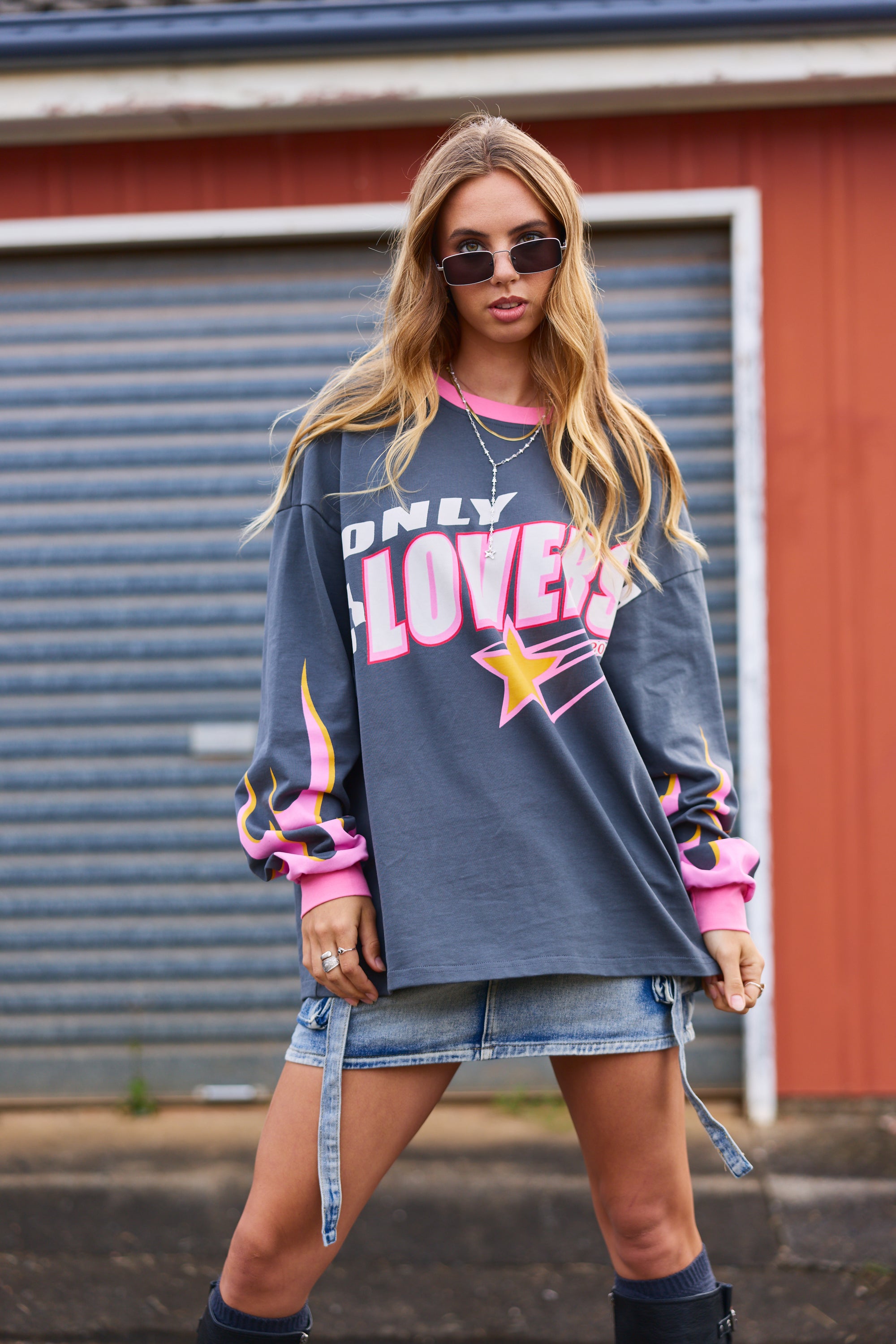 Moto Long Sleeve Tee - Charcoal - Only Lovers Left