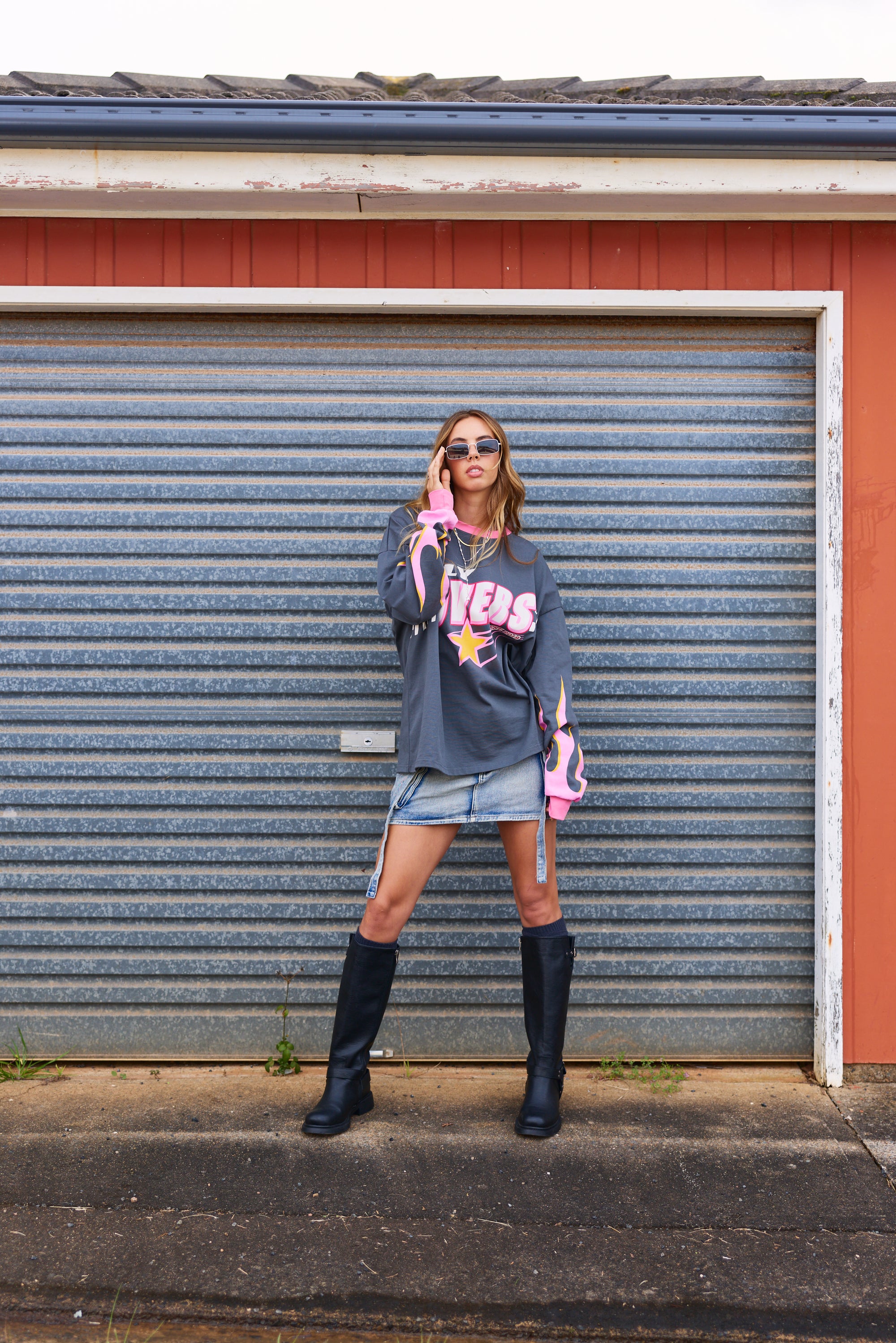 Moto Long Sleeve Tee - Charcoal - Only Lovers Left