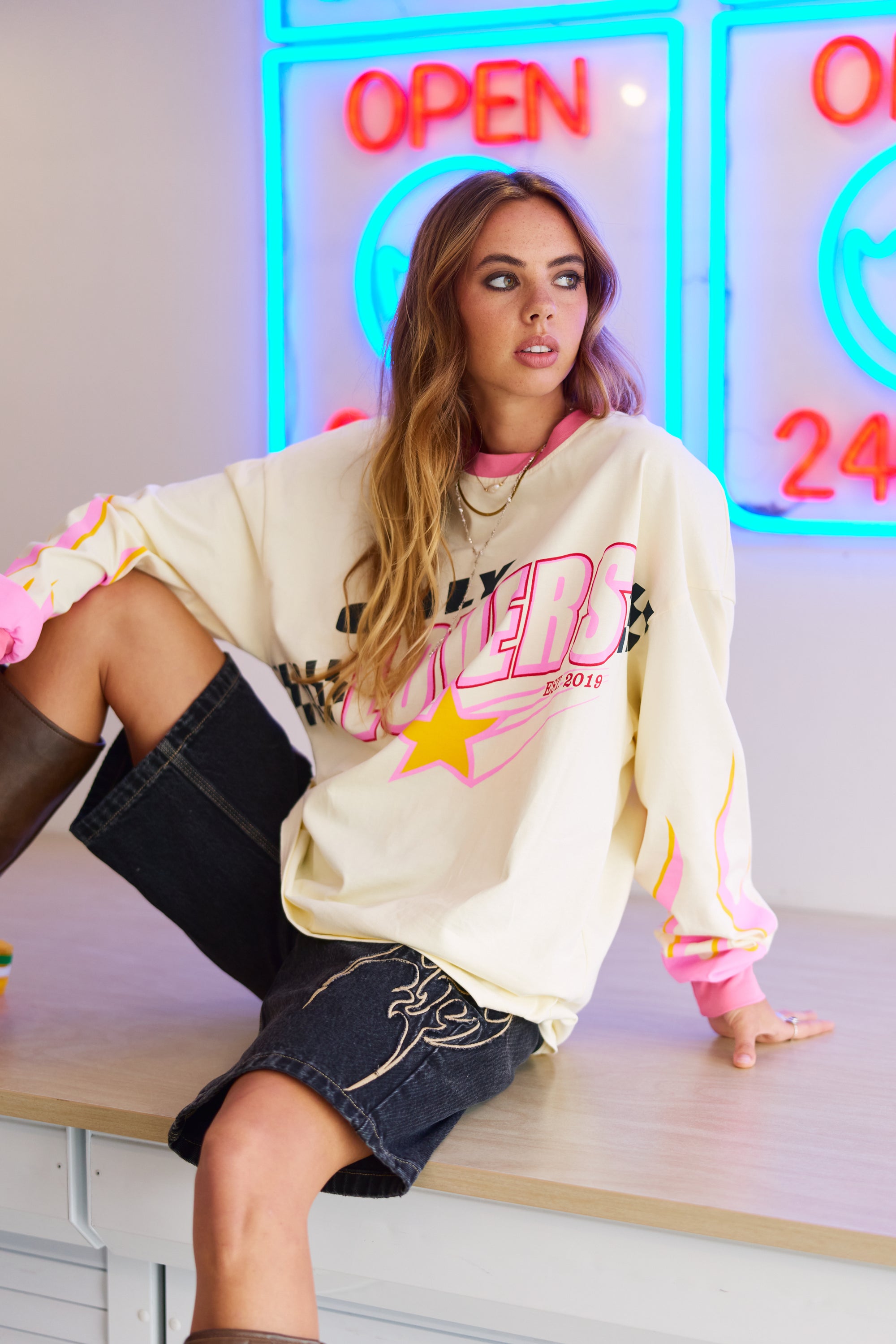 Moto Long Sleeve Tee - Cream - Only Lovers Left