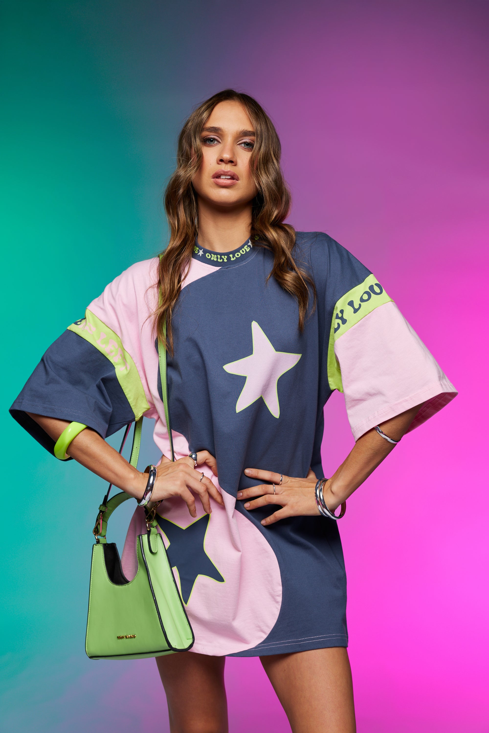Yin Yang Tee Dress ~ Charcoal Lime - Only Lovers Left