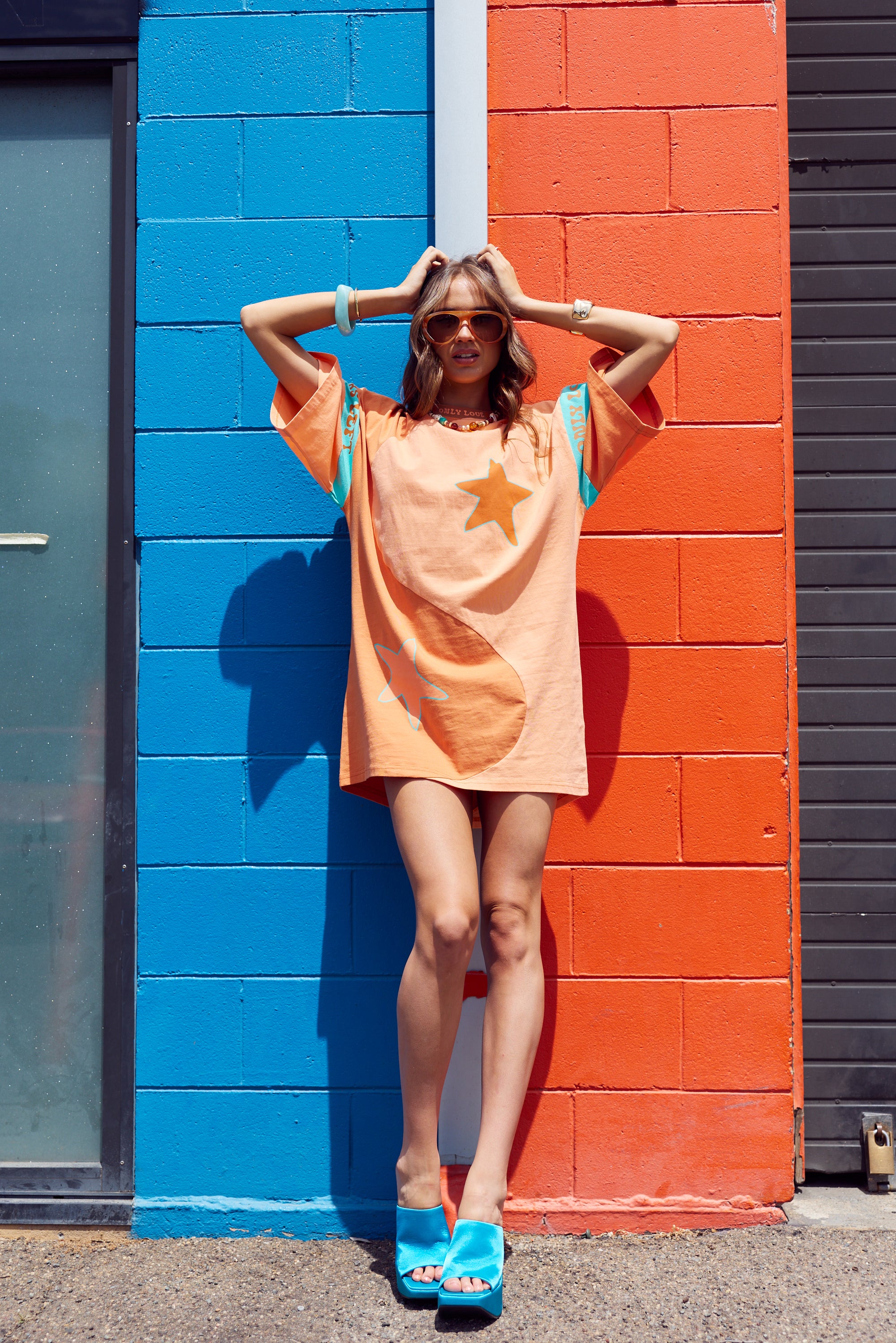 Yin Yang Tee Dress ~ Peach Turquoise - Only Lovers Left